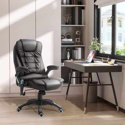 HOMCOM Executive Office Chair with Massage and Heat, High Back PU Leather Massage Office Chair with Adjustable Height, Brown 