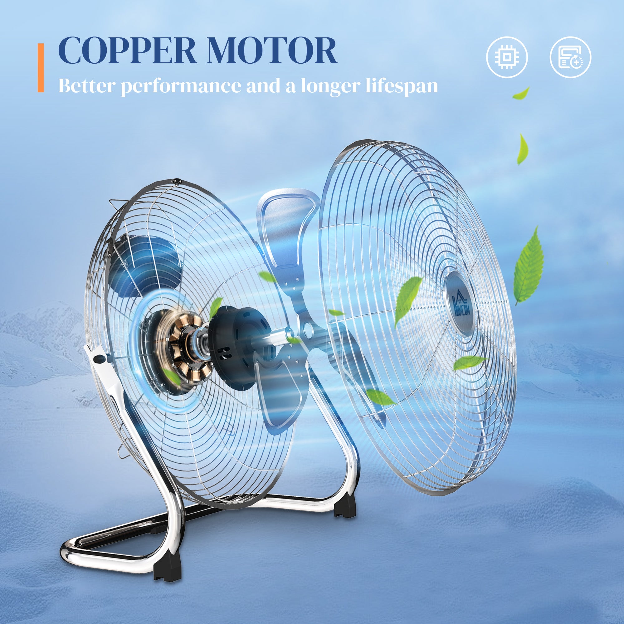 HOMCOM Metal Desk Fan with 3 Speeds & 120° Adjustable Tilt - Silver