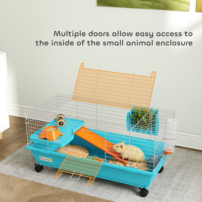 PawHut Small Animal Cage Rabbit Guinea Pigs Chinchillas Cage with Wheels Water Bottle 