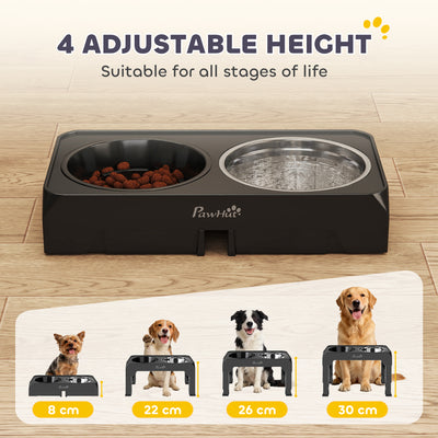 PawHut Raised Dog Bowl, Foldable Elevated Dog bowls with Slow Feeder, 4 Adjustable Heights, for Small Medium Large Breeds 