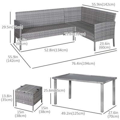 Outsunny 6-Seater Rattan Dining Set Sofa Table Footstool Outdoor w/ Cushion Garden Furniture 