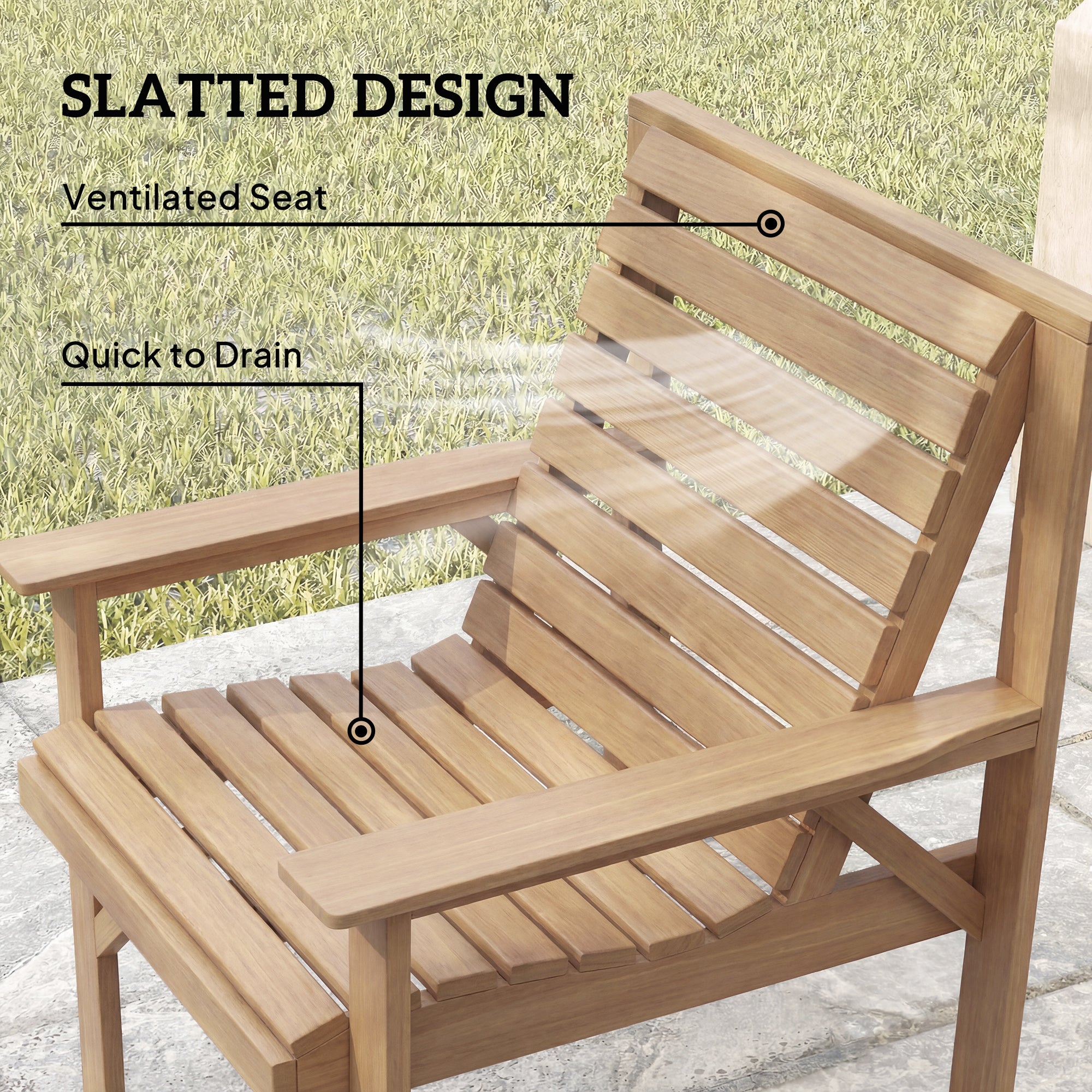 Outsunny 4 Piece Wooden Garden Furniture Set, Outdoor Garden Sofa Set with 2 Armchairs, Loveseat and Coffee Table, Natural Wood 