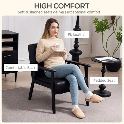 HOMCOM Retro-Style Accent Chair, with Faux Leather Seat - Black