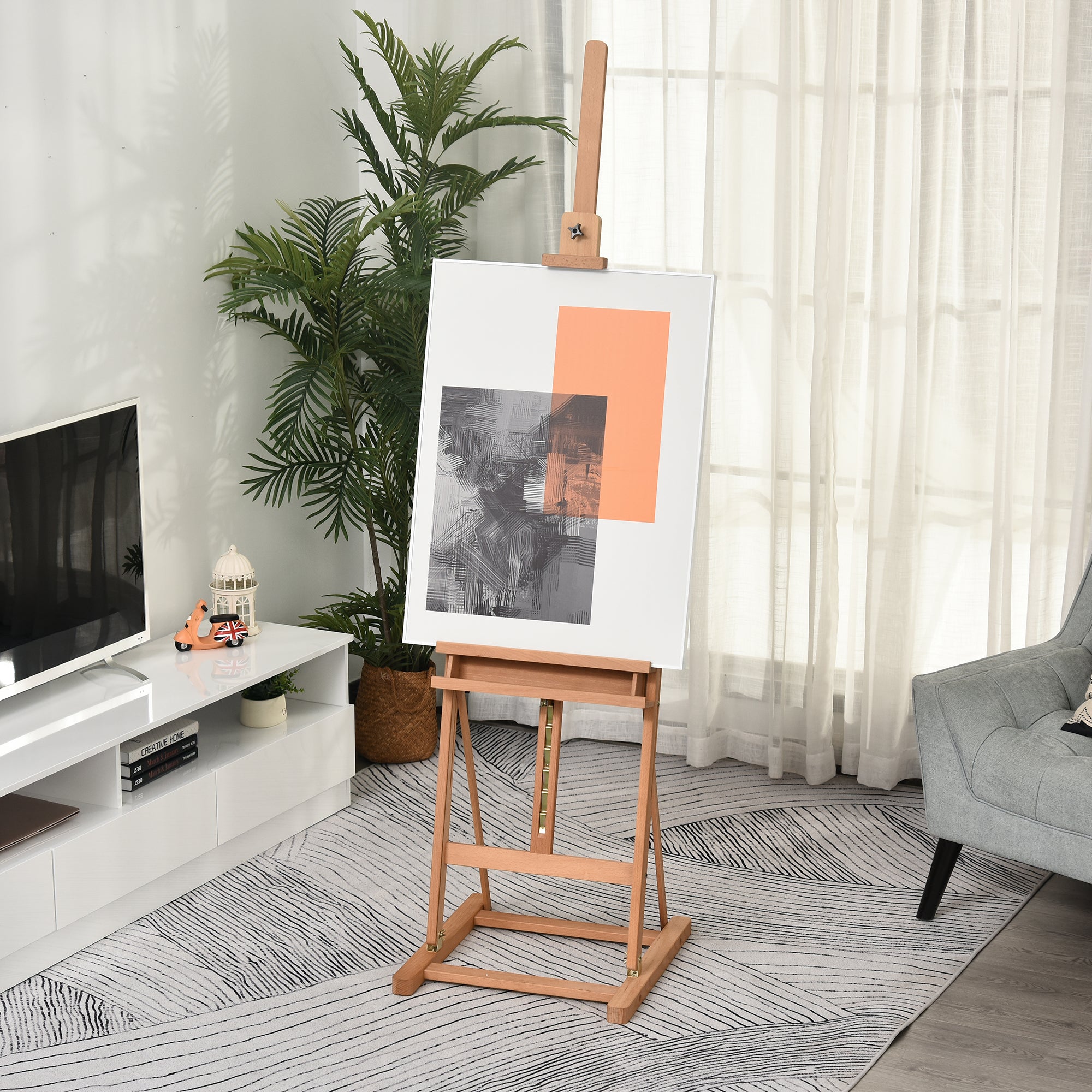 Vinsetto Wooden Easel Stand H-Frame Artist Easel with 171-230cm Adjustable Height and 0-80° Working Angles Beech Wood Art Easel for Displaying Painting Wedding Sign Nature Wood Finish 