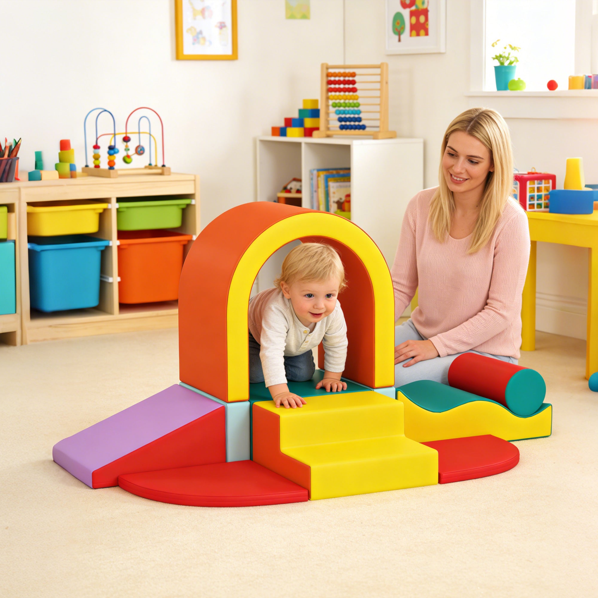 AIYAPLAY Kids Soft Play Set, 10PCs PU Leather Foam Climbing Blocks for Climb and Crawl, Educational Toys for Motor Development