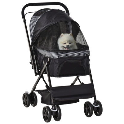 PawHut Pet Stroller Pushchair Foldable Travel Dog Cat Carriage w/ Reversible Handle Brake Basket 