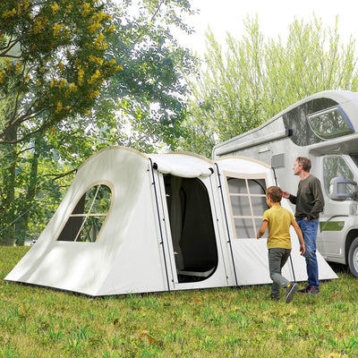 Outsunny 3-4 Man Tunnel Tent, Family Camping Tent with Porch, Bedroom and Living Area, Sewn in Groundsheet, 3000mm Waterproof, Portable with Bag for Hiking, Festival, Backpacking, Khaki 