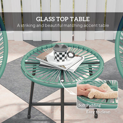 Outsunny Rattan Bistro Set with Acapulco Chairs and Glass Table, Green 