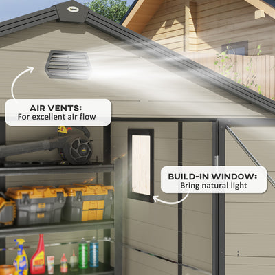 Outsunny 7.9ft x 6.2ft Aluminium Frame and Plastic Wall Shed, with Foundation - Cream White 