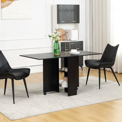 HOMCOM Foldable Dining Table, Extendable Drop Leaf Table with 2-tier Shelves, Small Dinner Table with Rolling Casters 