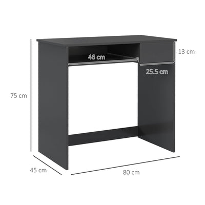 HOMCOM Compact Computer Desk with Keyboard Tray and Drawer, Study Desk, Writing Desk for Home Office, Grey 