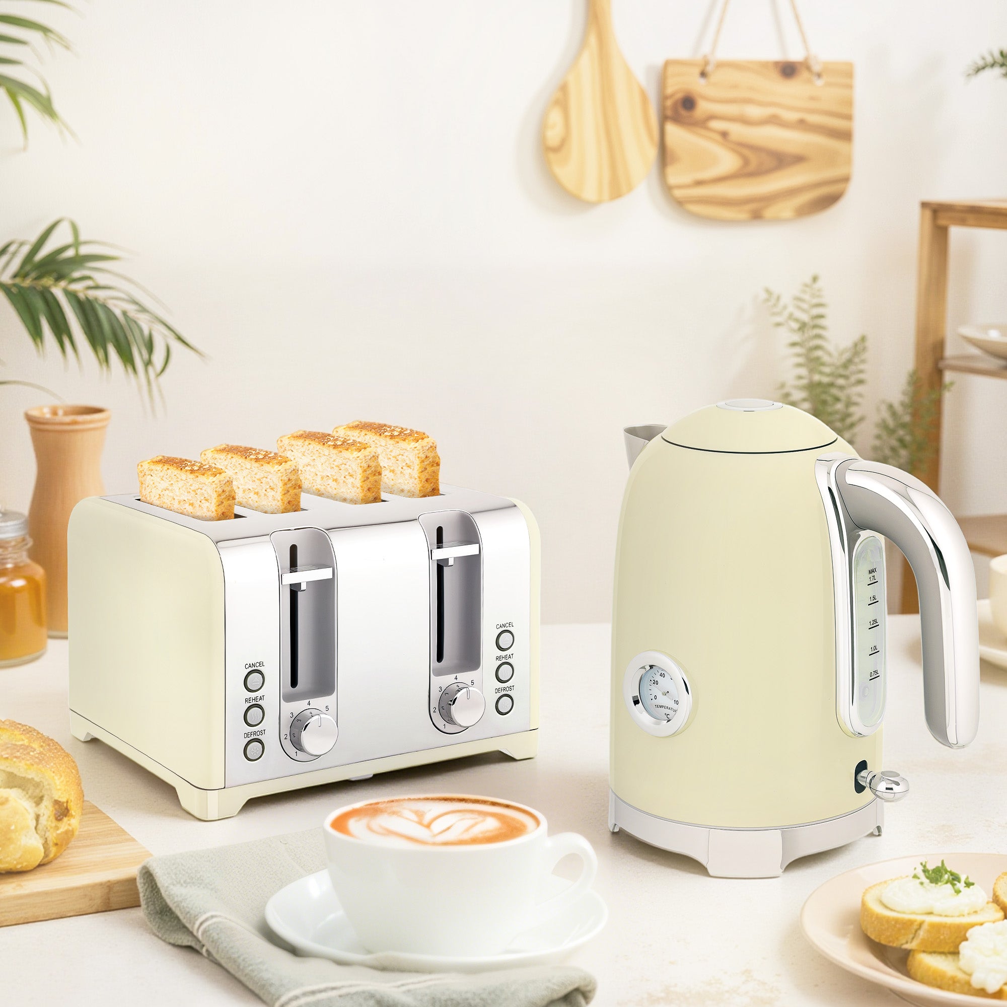HOMCOM Retro 3000W Kettle and Toaster Set - Cream 