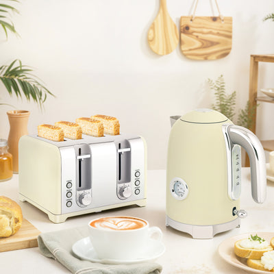 HOMCOM Retro 3000W Kettle and Toaster Set - Cream 