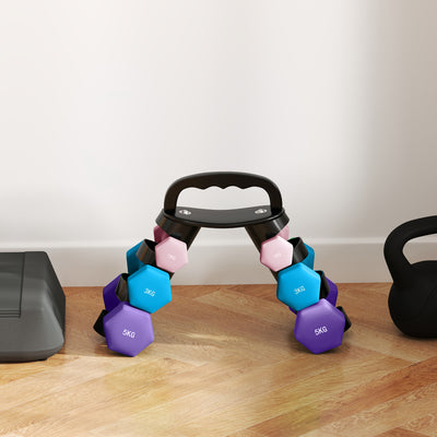 SPORTNOW Dumbbells Set with Storage Rack, 2 x 1kg, 2 x 3kg, 2 x 5kg, Pink 