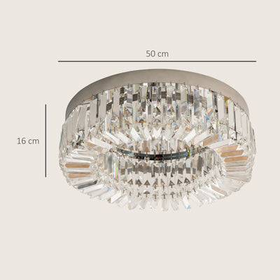 HOMCOM Crystal Ceiling Lights Set of 2, Modern Flush Chandeliers with Stainless Steel Base, Pendant Lights for Living Room Bedroom Dining Room, Silver Tone 