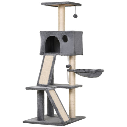 PawHut 130cm Cat Tree for Indoor Cats Activity Center with Condo Scratching Post Ladders Kitty Climbing Tower Relaxing Playing 