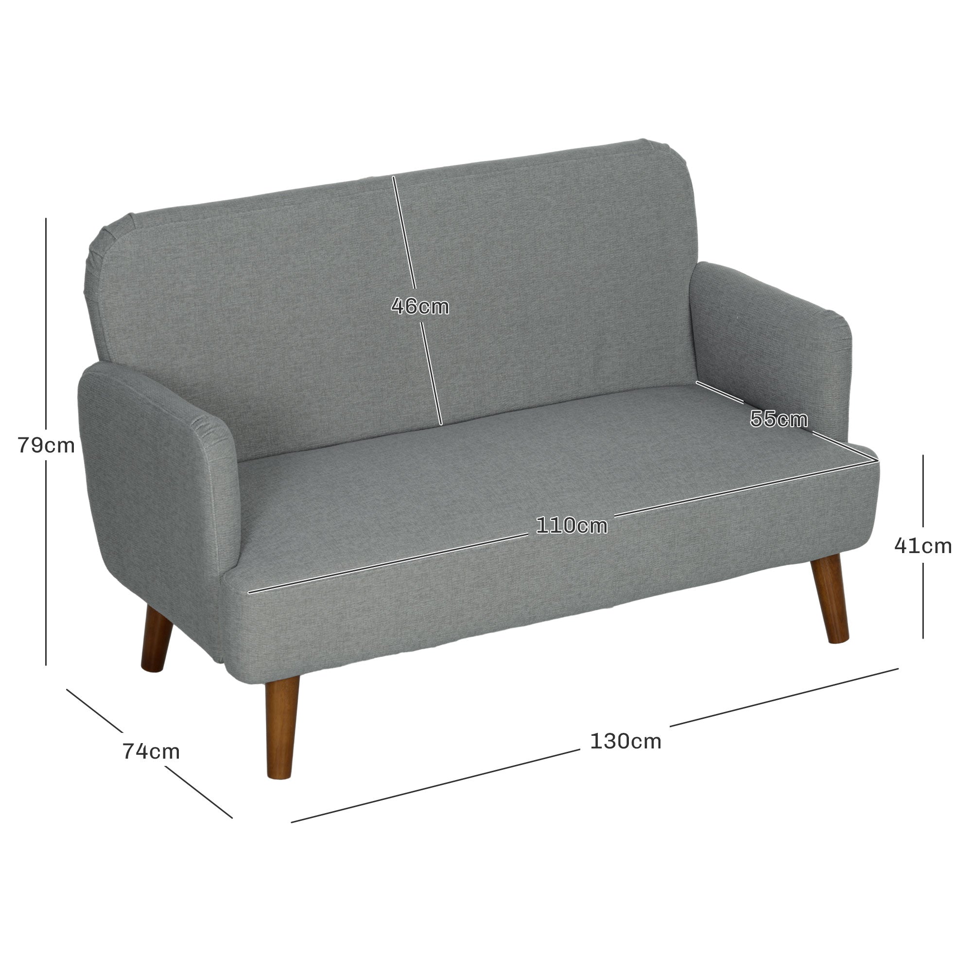 HOMCOM Velvet Feel Fabric 2 Seater Sofa, Small Sofa Loveseat with 21cm Thick Padding and Wood Legs, Grey 
