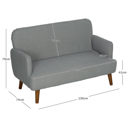 HOMCOM Velvet Feel Fabric 2 Seater Sofa, Small Sofa Loveseat with 21cm Thick Padding and Wood Legs, Grey 