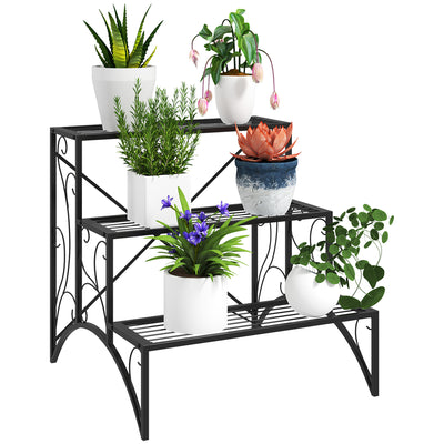 Outsunny Three-Tier Decorative Metal Plant Stand - Black 