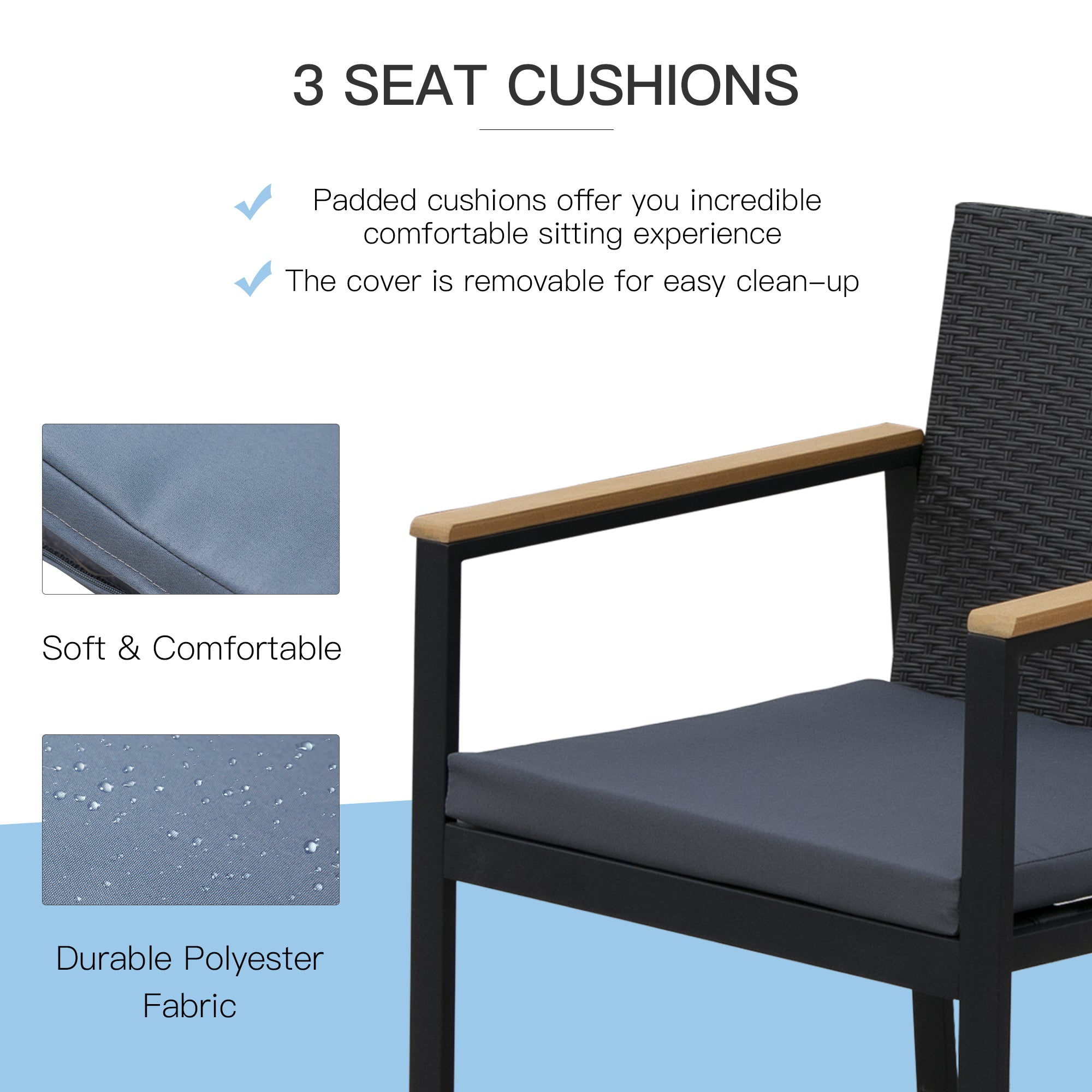 Outsunny 4 Pieces Rattan Garden Furniture Set, 4 Seater Garden Sofa Set with Loveseat, 2 Armchairs and Glass Top Coffee Table, Wicker Outdoor Conservatory Furniture with Cushions for Patio, Black 