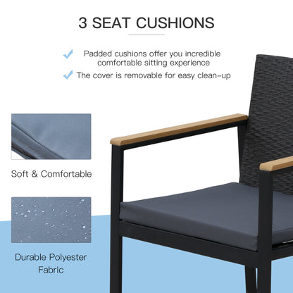 Outsunny 4 Pieces Rattan Garden Furniture Set, 4 Seater Garden Sofa Set with Loveseat, 2 Armchairs and Glass Top Coffee Table, Wicker Outdoor Conservatory Furniture with Cushions for Patio, Black 