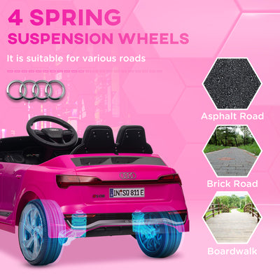 AIYAPLAY Audi Q8 e-tron Sportback Licensed 12V Ride on Car w/ Remote, 4 Spring Suspension Wheels, Headlights, Music, Horn - Pink 