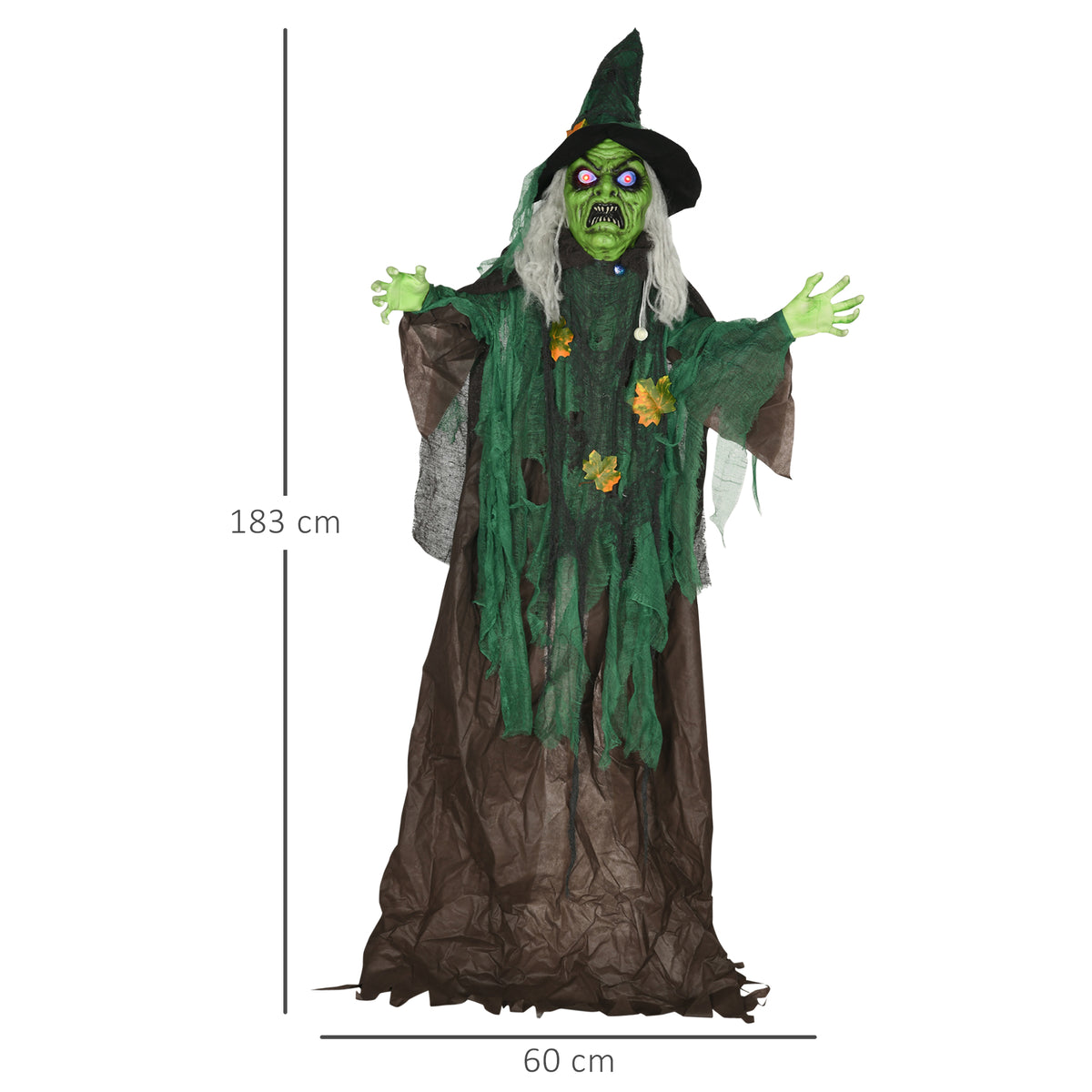 HOMCOM 6ft Halloween Witch Decoration, Outdoor Activated Prop with Light Up Eyes Magical Heart, Sound Activated 