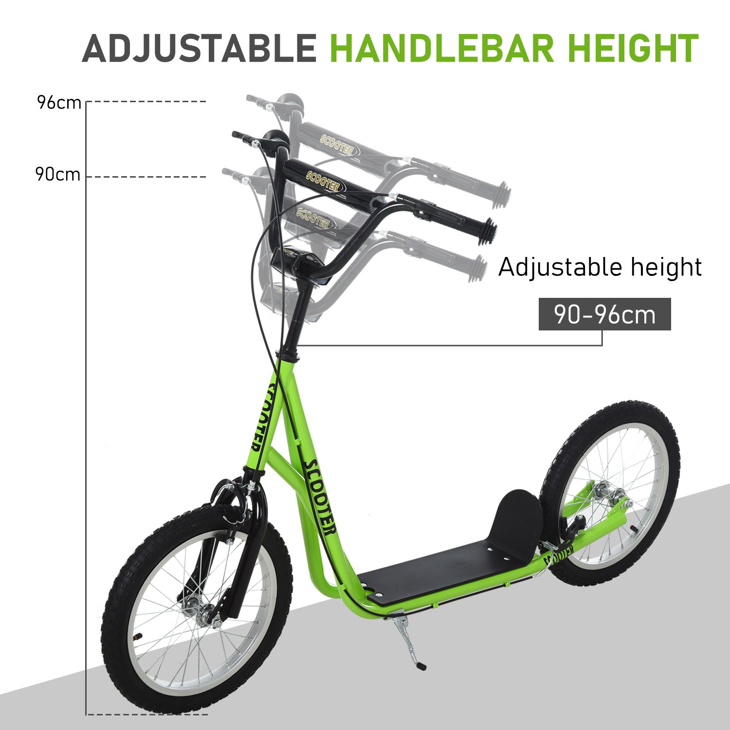 HOMCOM Kick Scooters for Kids with Adjustable Height, Anti-Slip Deck, Dual Brakes, Rubber Tyres, for Boys and Girls Aged 5+ Years Old - Green 