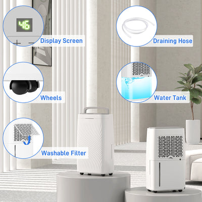 HOMCOM 16L Multi-Mode Dehumidifier, with Wheels - White 