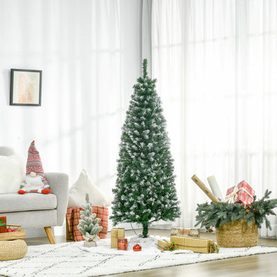 HOMCOM 5FT Tall Prelit Pencil Slim Artificial Christmas Tree with Realistic Branches, 250 Colourful LED Lights and 408 Tips, Xmas Decoration, Green 