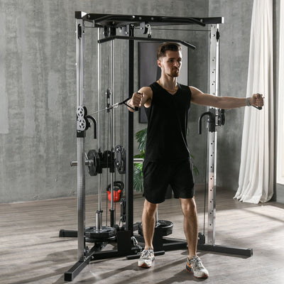 SPORTNOW Home Gym Machine, Multifunctional Gym Equipment with High and Low Pulleys, Pull Up Bar, 15-Position Adjustable Strength Training Workout Station for Full Body Fitness 
