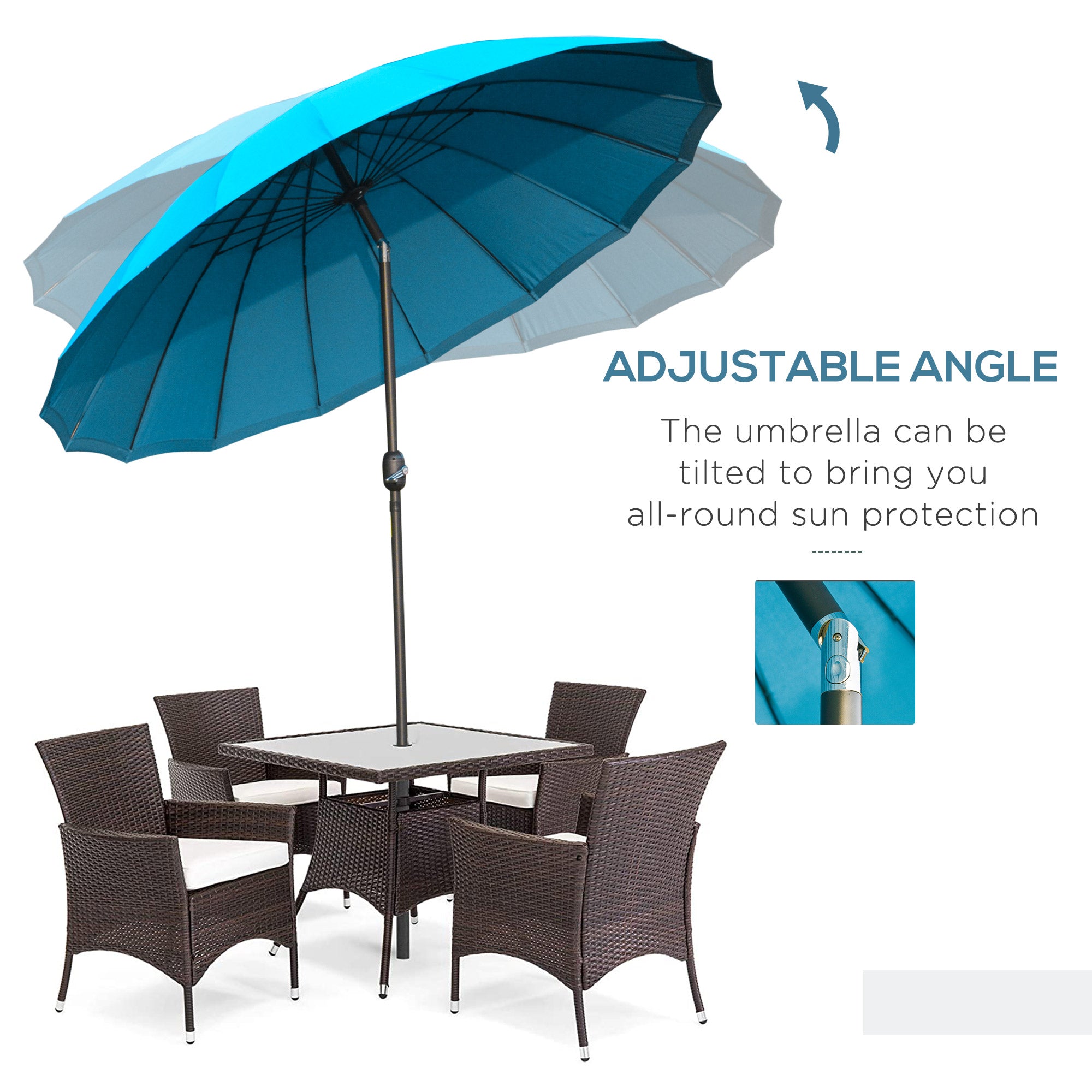 Outsunny 2.5m Shanghai Garden Parasol Umbrella with Crank & Tilt, Adjustable Outdoor Sun Shade, Blue 