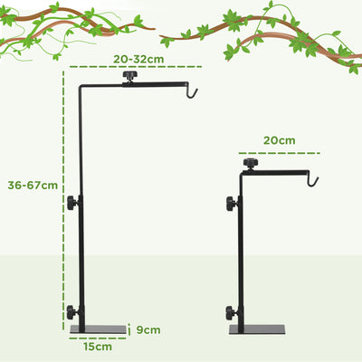 PawHut Adjustable Height and Length Reptile Lamp Stand Holder with Hook Hanging, Base - Black 