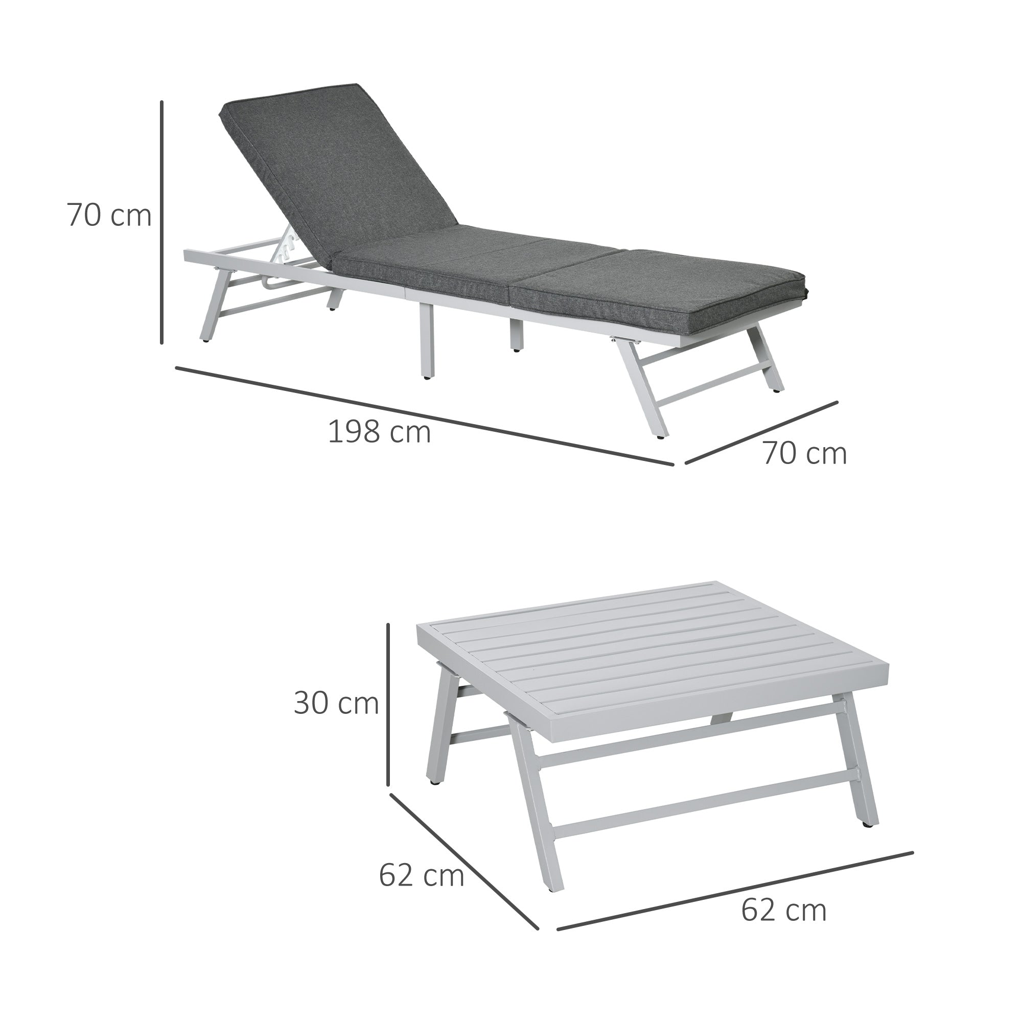 Outsunny 3 Pieces Garden Furniture Sets, 6 Seater Corner Sofa Set with Adjustable Backrest Chase Lounge with Slatted Metal Top Table, Padded Cushion, Grey 