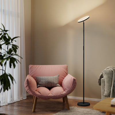 HOMCOM RGB Uplighter Floor Lamp, Tall Dimmable Standing Lamp with Remote & Touch Control, 350° Rotatable Head for Living Room Bedroom, 2700K-6000K Colour Temperatures, Black 