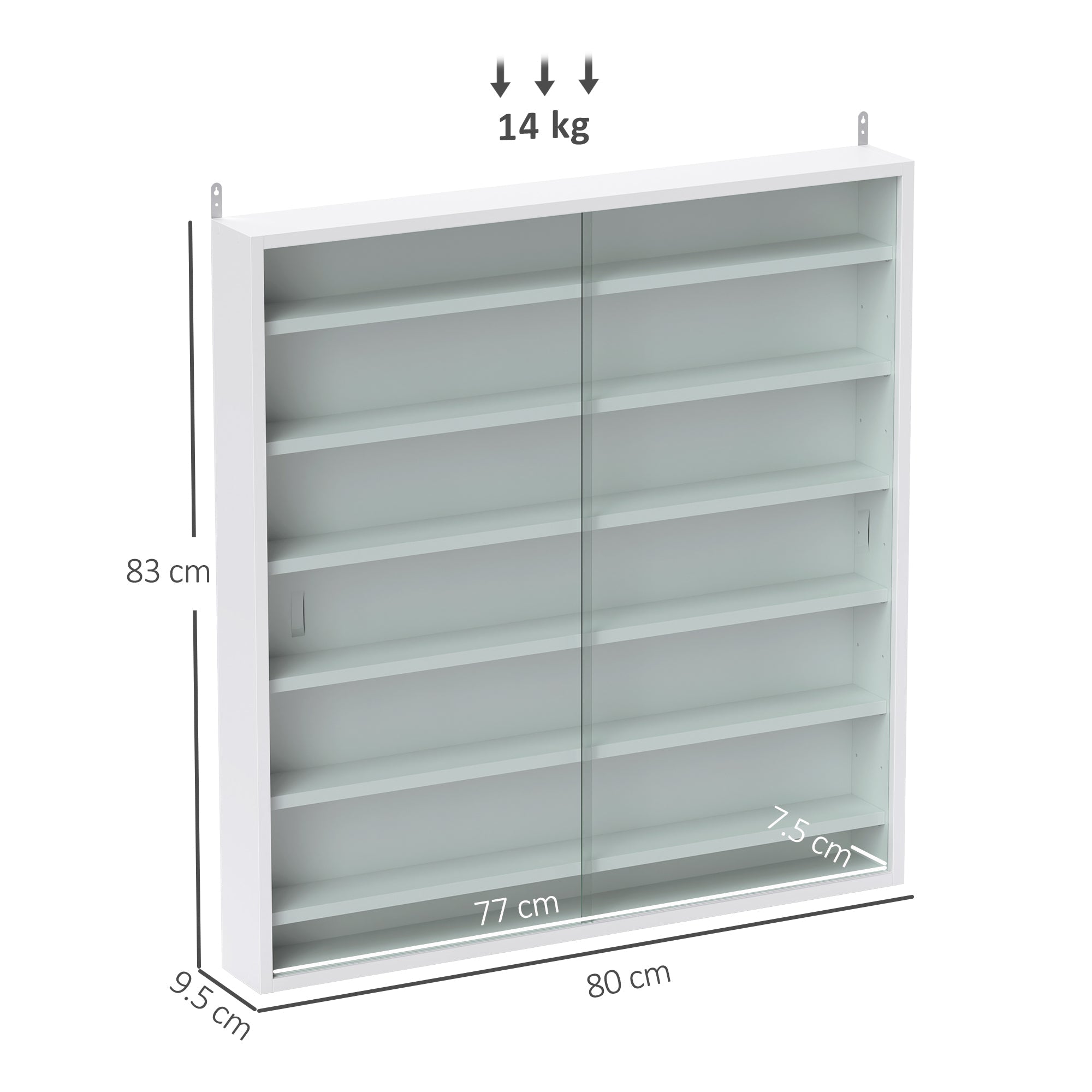 HOMCOM Six Shelf Display Cabinet, with Glass Doors - White 
