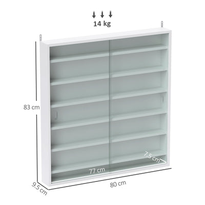 HOMCOM Six Shelf Display Cabinet, with Glass Doors - White 