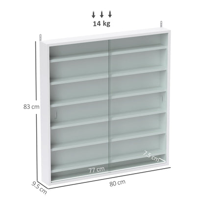 HOMCOM Six Shelf Display Cabinet, with Glass Doors - White 