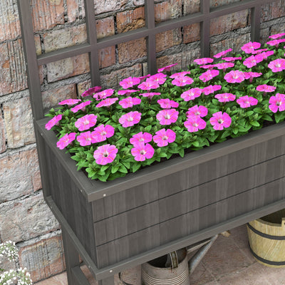 Outsunny 45 x 105cm Wooden Garden Planter, with Trellis - Grey 