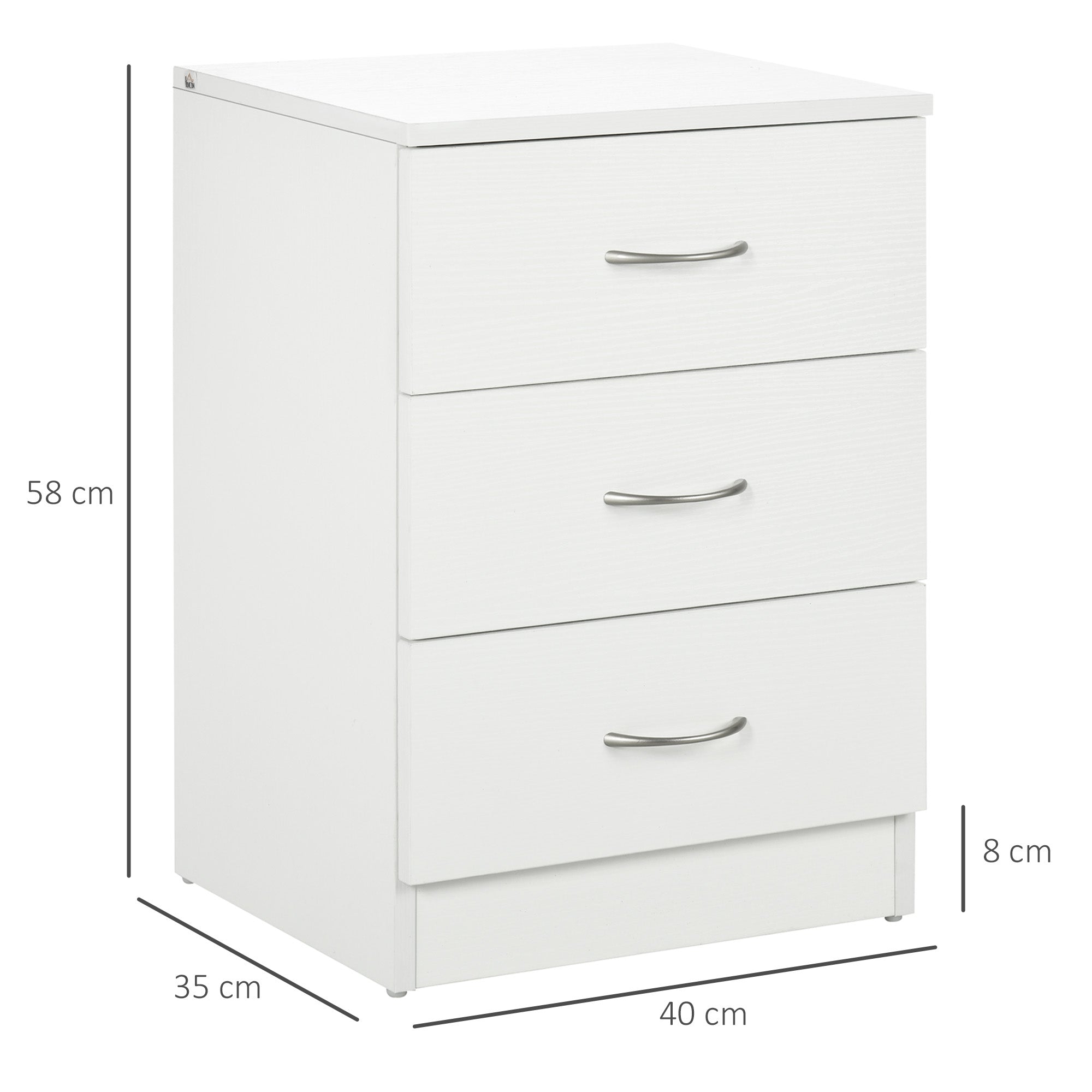 HOMCOM Three-Drawer Simple Bedside Table - White 