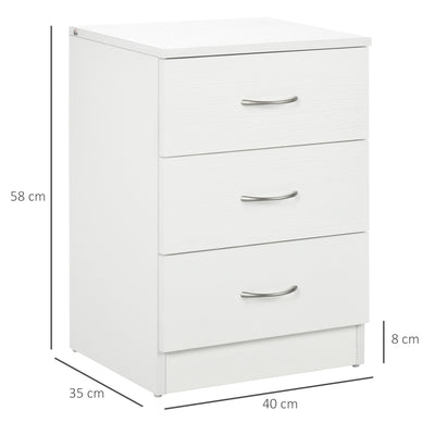 HOMCOM Three-Drawer Simple Bedside Table - White 