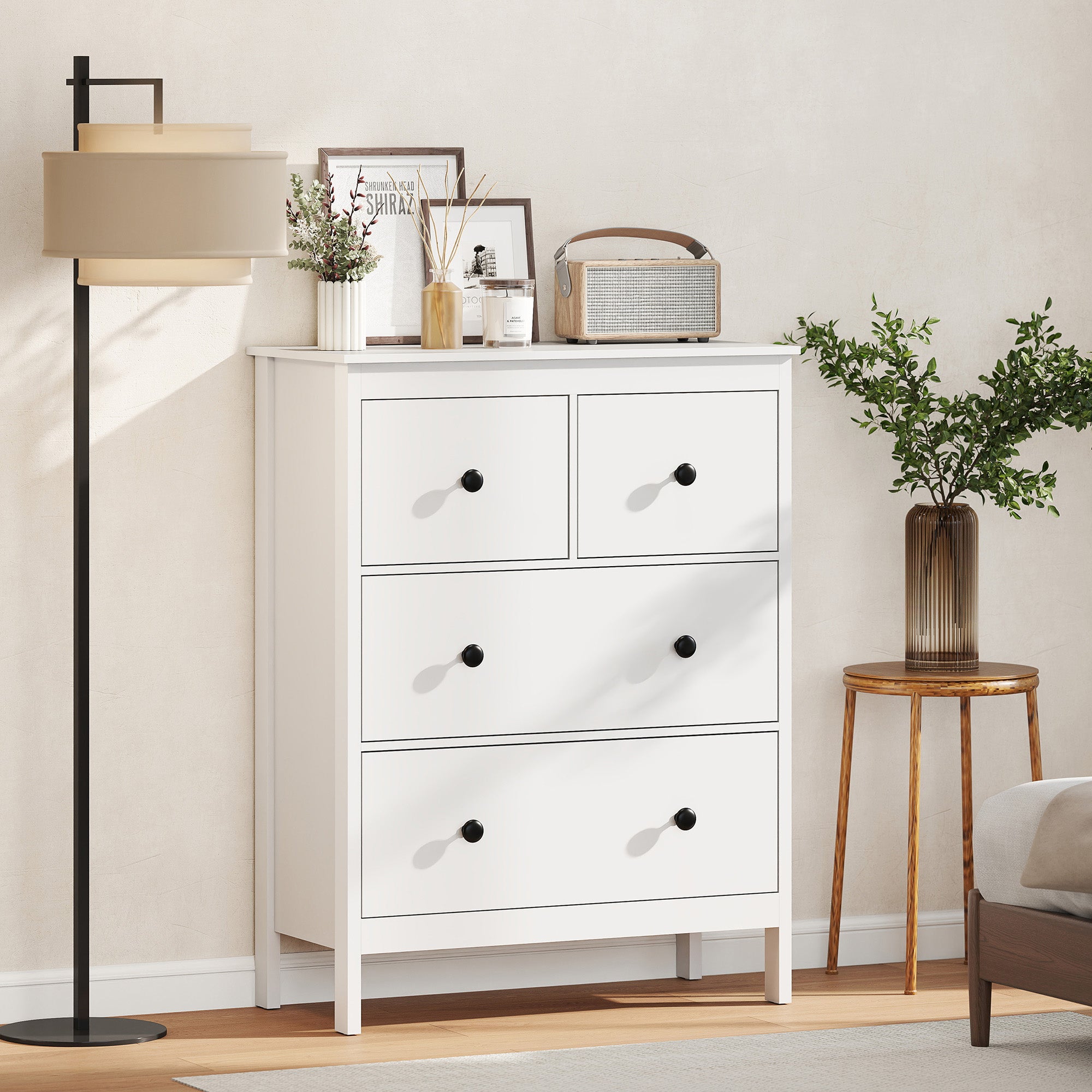 HOMCOM Modern Chest of Drawers, 4 Drawer Dresser Clothes Storage Organiser for Living Room, Hallway, Entryway, White 