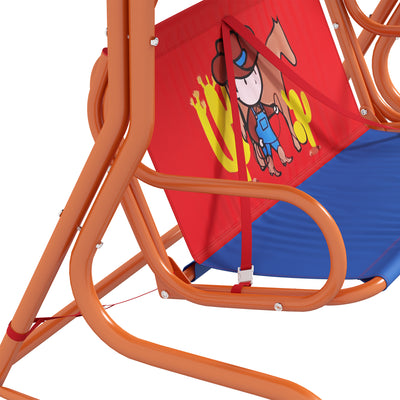 Outsunny Two Seater Kids Garden Swing, Cowboy Themed kids Swing Chair with Adjustable Canopy, Safety Belts for Outdoor Use 