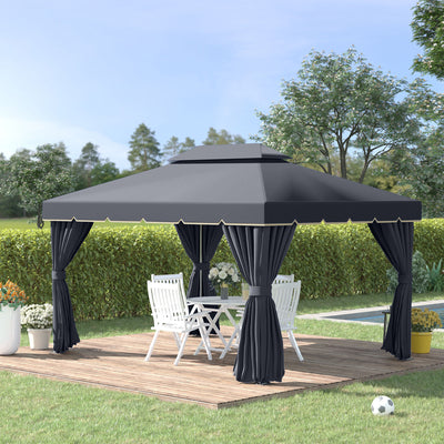 Outsunny 3 x 4m Aluminium Garden\'c2\'a0Gazebo, Marquee Canopy Shelter Pavilion Party Tent with Nets and Curtains for Garden and Deck, Black 