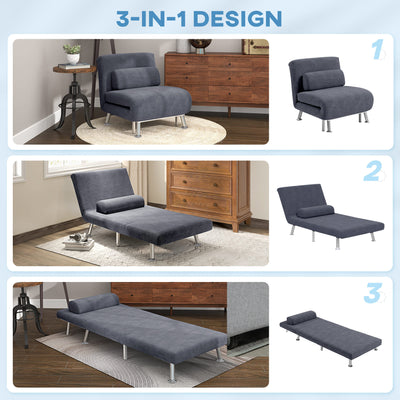 HOMCOM Single Velvet-Feel Sleeper Chair - Charcoal Grey 