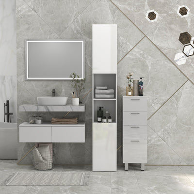 kleankin Multi-Storage Slim Bathroom Cabinet - High Gloss White 
