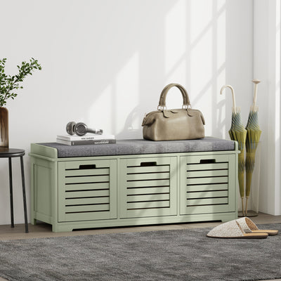 HOMCOM 3-Drawer Shoe Storage Bench - Green 