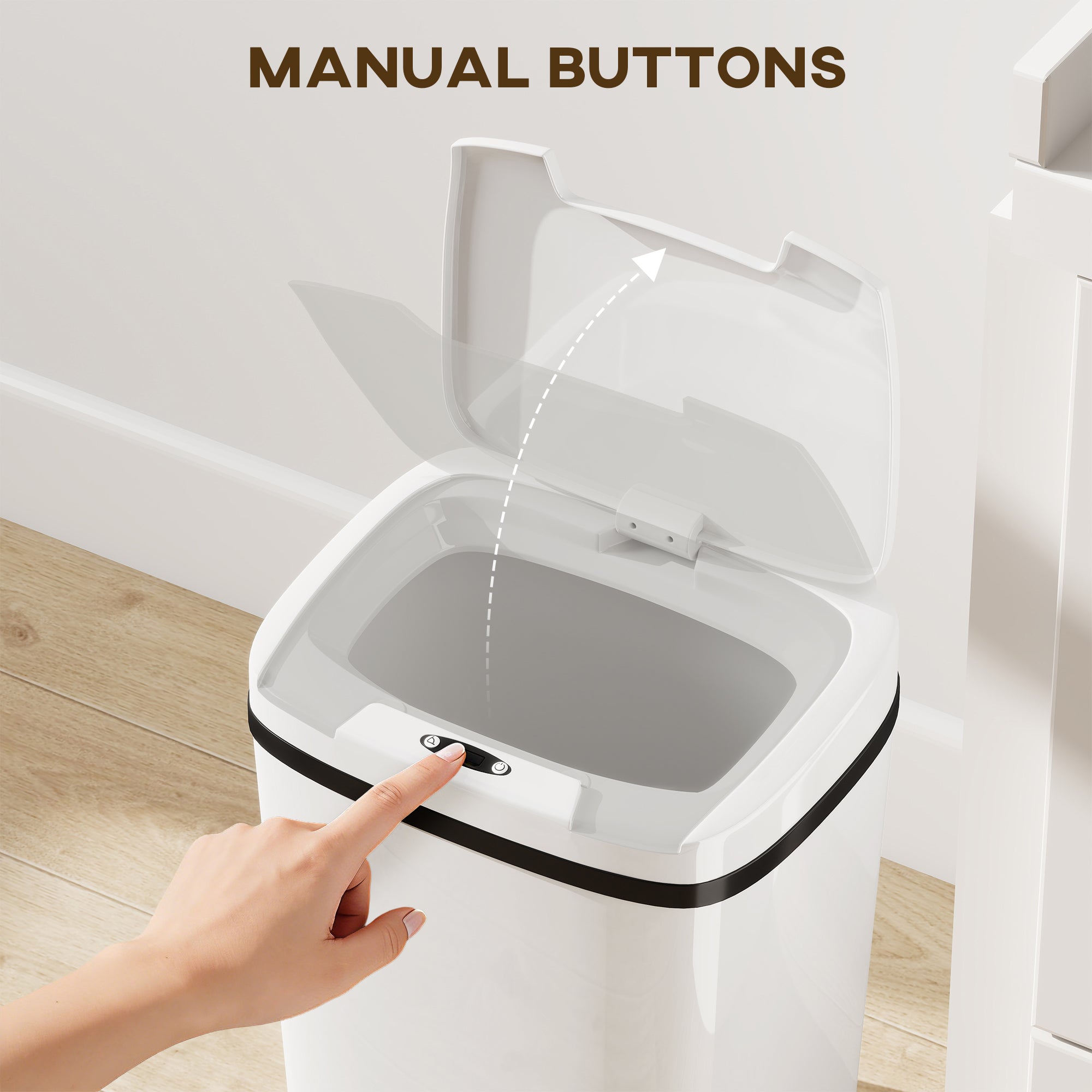 HOMCOM 15L Sensor Bin, Automatic Touchless Kitchen Bin, Easy Clean, Battery Operated for Home Office, Bedroom, Bathroom, White 