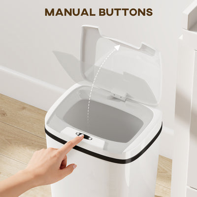 HOMCOM 15L Sensor Bin, Automatic Touchless Kitchen Bin, Easy Clean, Battery Operated for Home Office, Bedroom, Bathroom, White 