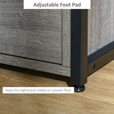 HOMCOM Industrial Side Table with Drawer, Sofa Table, Bedside Cabinet with Storage Shelf, Slim Nightstand for Living Room, Bedroom, Grey 